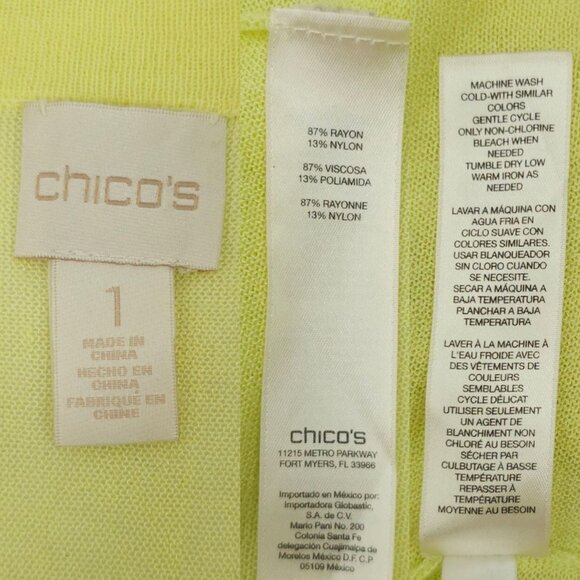 Chicos Open Front Cardigan Womens 1 US M/8 Semi Sheer 3/4 Sleeve Light Yellow - Picture 8 of 16
